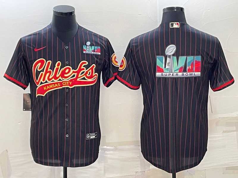 Men%27s Kansas City Chiefs Black With Super Bowl LVII Big Logo Cool Base Stitched Baseball Jerseys->kansas city chiefs->NFL Jersey